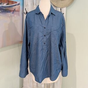 DKNY Blue Chambray Tunic Blouse